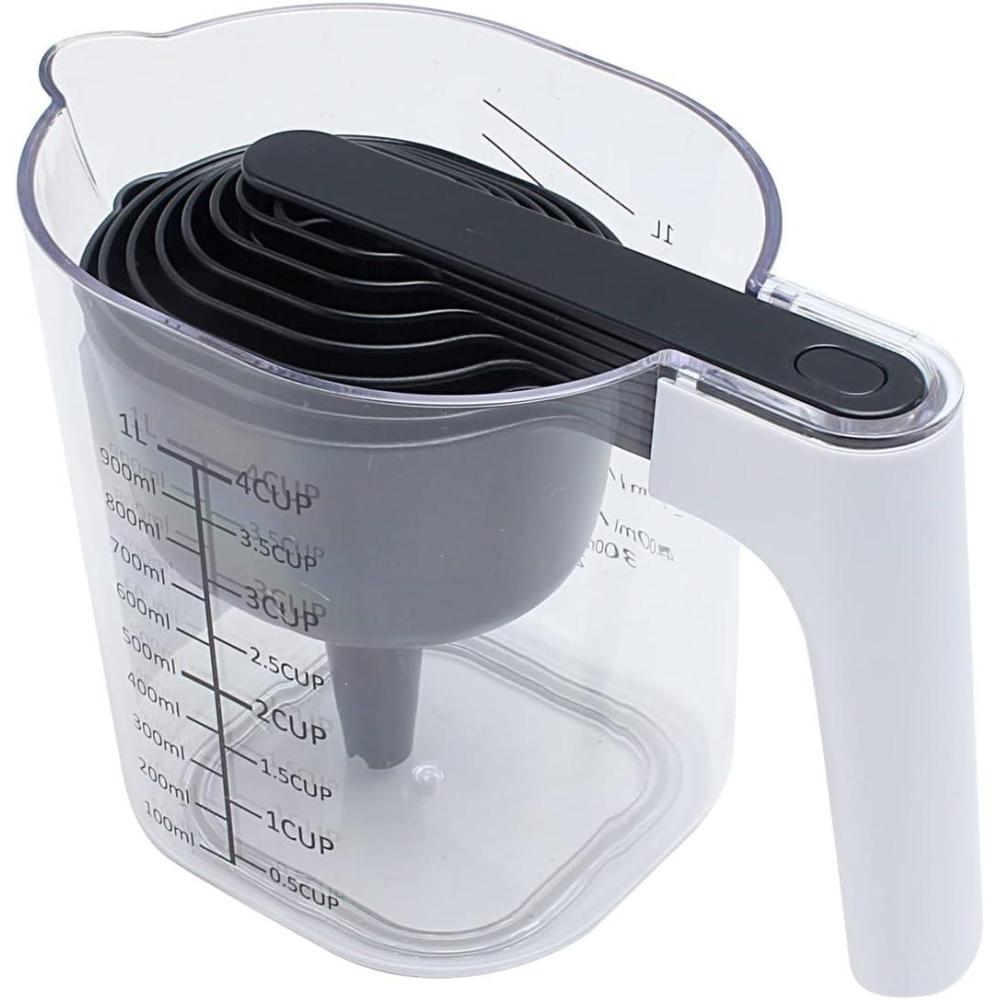 imageCOOK WITH COLOR Measuring Cup Set  9 PC Nesting Stackable Liquid Measure Cup Dry Measuring Cups and Spoons with Funnel and Scraper BlackBlack