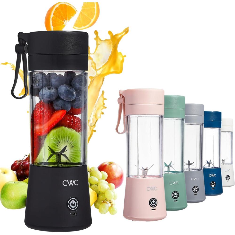 imageCOOK WITH COLOR Mini Portable Blender  250W Power 12oz Capacity Stainless Steel Blade WirelessUSB Rechargeable GreyBlack