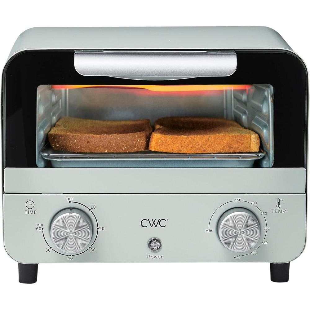 imageCOOK WITH COLOR Mini Toaster Oven 600W Power Precision Timer Auto Shutoff and Culinary Delights Up To 450 Degrees GreySage