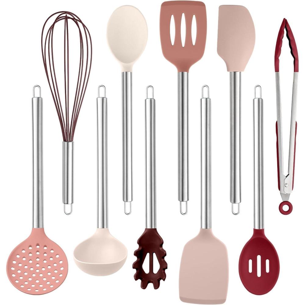 imageCOOK WITH COLOR Silicone Cooking Utensils Kitchen Utensil Set Easy to Clean Silicone Kitchen Utensils Cooking Utensils for Nonstick Cookware Kitchen Gadgets Set 5 Pieces Speckled WhiteRose