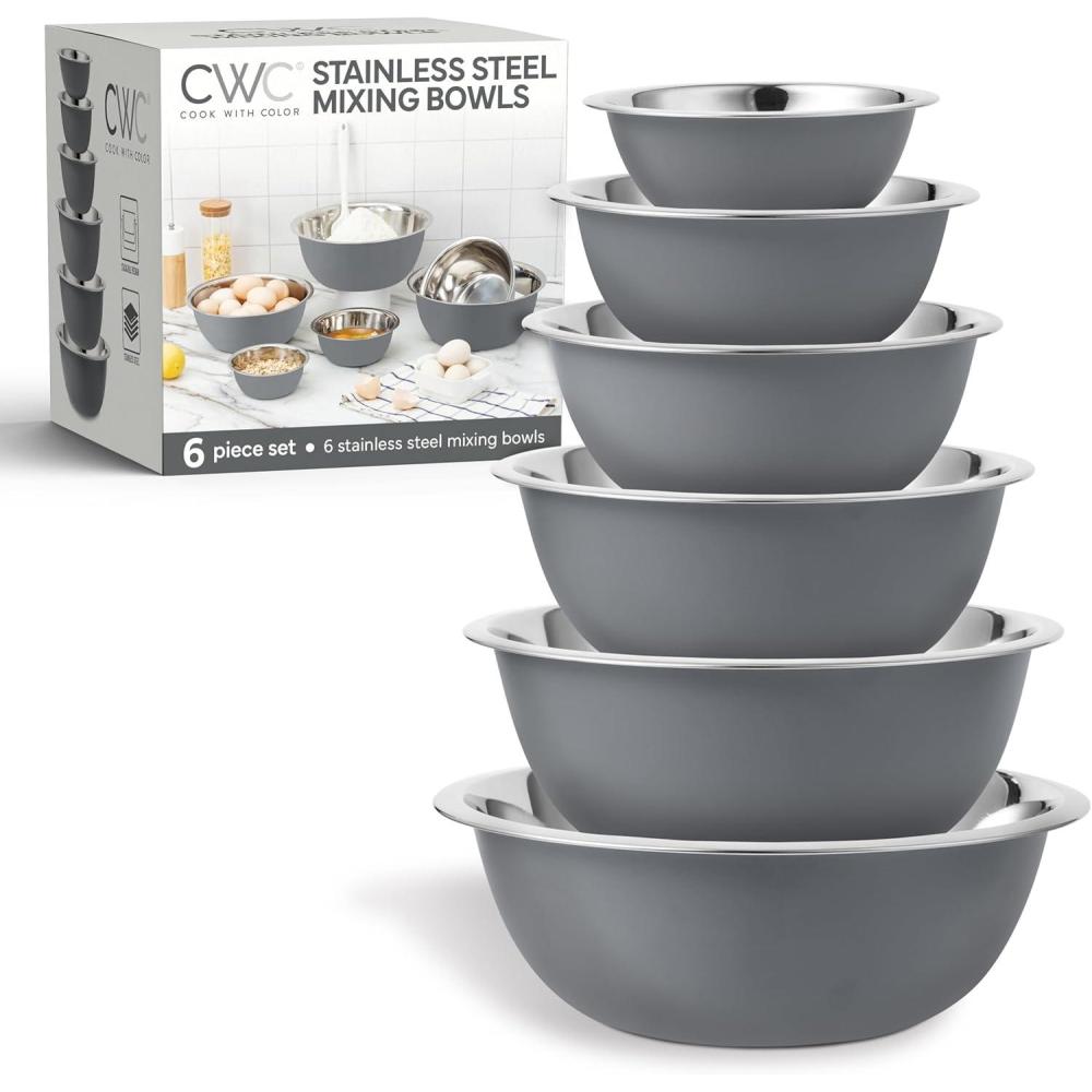 imageCOOK WITH COLOR Stainless Steel Mixing Bowls Set  Nesting Bowls 6 Pieces BlueGray