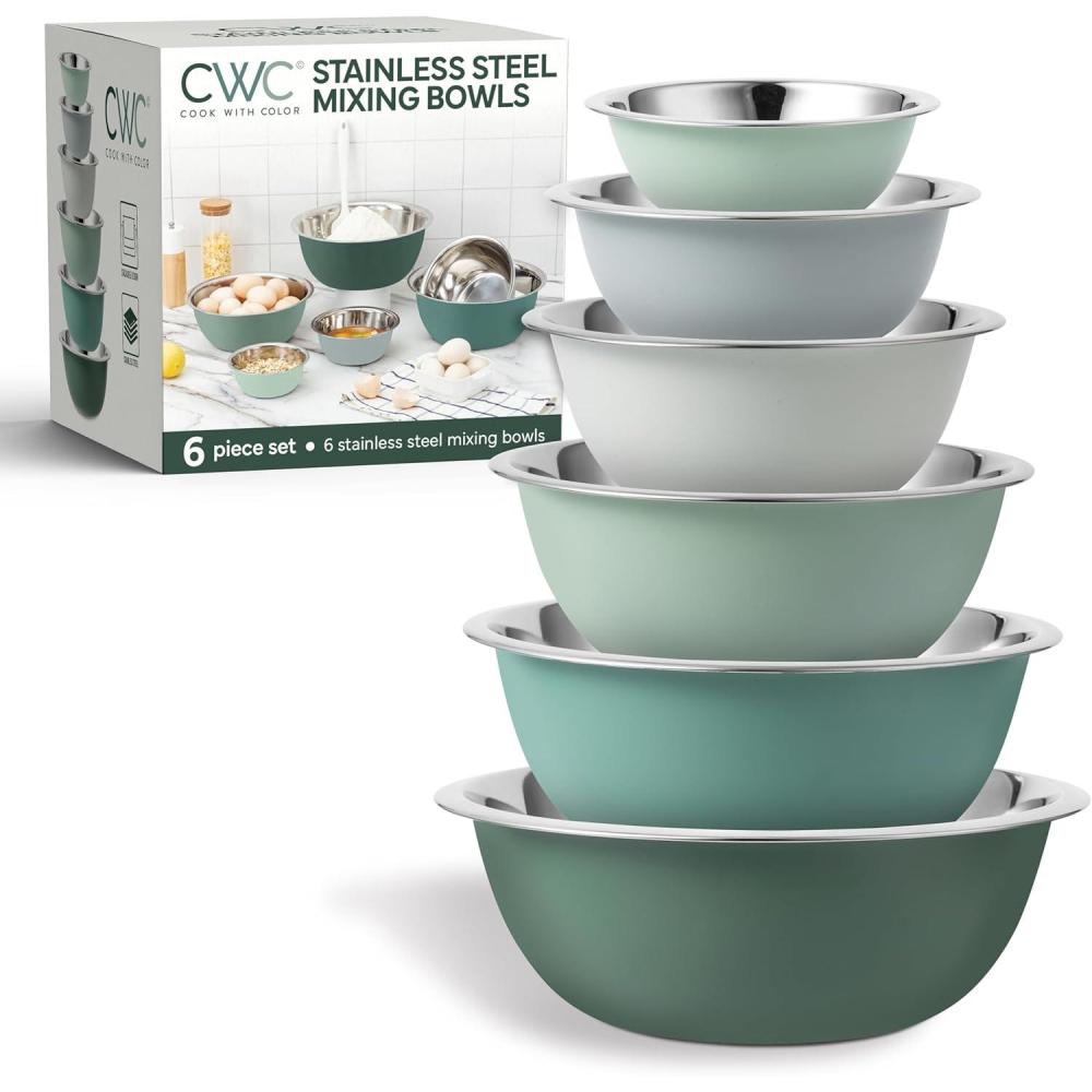 imageCOOK WITH COLOR Stainless Steel Mixing Bowls Set  Nesting Bowls 6 Pieces BlueGreen