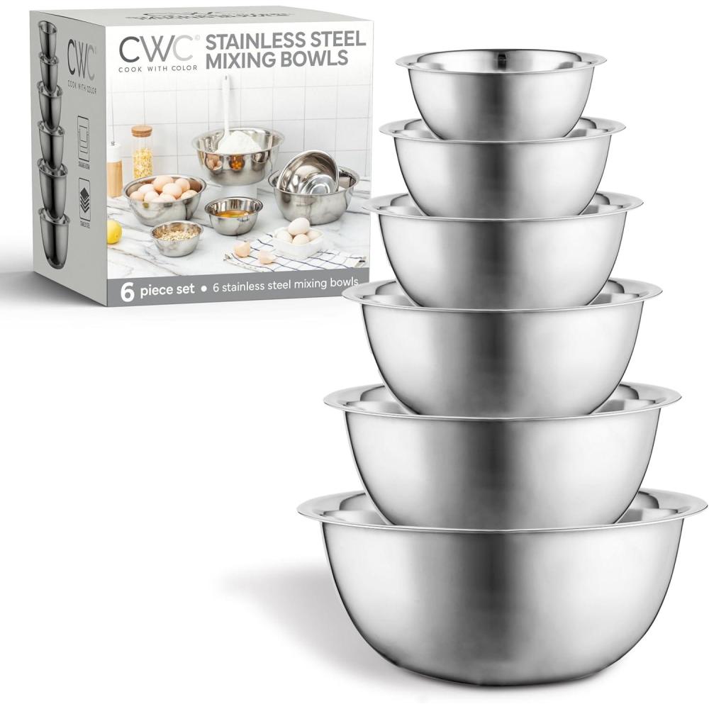 imageCOOK WITH COLOR Stainless Steel Mixing Bowls Set  Nesting Bowls 6 Pieces BlueSilver