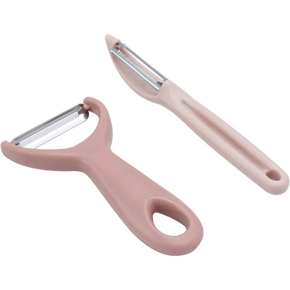 imageSocial Chef 2Piece Vegetable Peeler Set Set of 2 Stainless Steel Blade Vegetable Peelers Set  Y Peeler and Swivel Peeler for Peeling Potatoes Vegetables and Fruits NavyPink