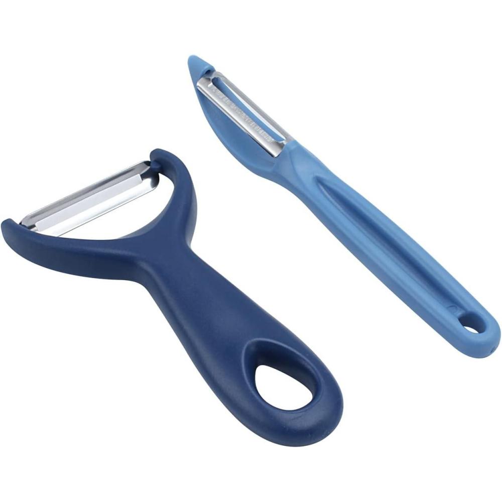 imageSocial Chef 2Piece Vegetable Peeler Set Set of 2 Stainless Steel Blade Vegetable Peelers Set  Y Peeler and Swivel Peeler for Peeling Potatoes Vegetables and Fruits NavyNavy