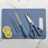 Cutting Board Set with Knives- 5 Piece Kitchen Essentials and Accessories Set with 2 Cutting Boards, Kitchen Shears, a Knife and Blade Cover (Denim Blue Speckled)