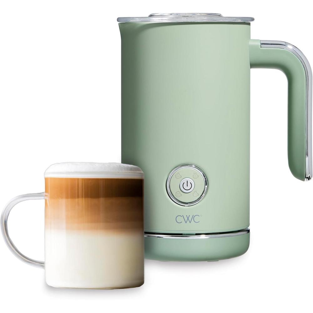 imageCOOK WITH COLOR 4in1 Electric Milk Steamer and Frother  2Minute Heating and Frothing Hot and Cold Foam Maker for Coffee Latte Cappuccino Macchiato Milk Warmer Auto Shut Off SandSage