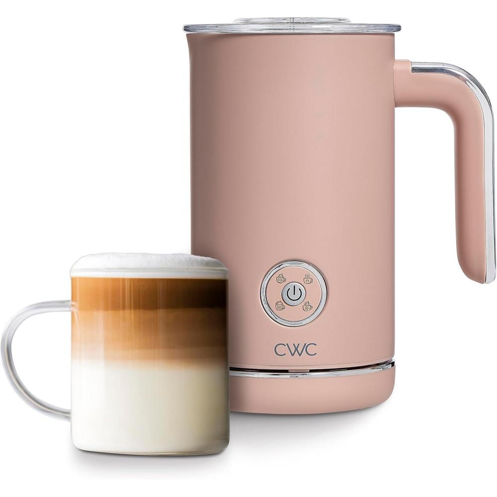 imageCOOK WITH COLOR 4in1 Electric Milk Steamer and Frother  2Minute Heating and Frothing Hot and Cold Foam Maker for Coffee Latte Cappuccino Macchiato Milk Warmer Auto Shut Off SandBlush