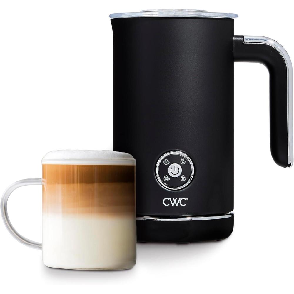 imageCOOK WITH COLOR 4in1 Electric Milk Steamer and Frother  2Minute Heating and Frothing Hot and Cold Foam Maker for Coffee Latte Cappuccino Macchiato Milk Warmer Auto Shut Off SandBlack