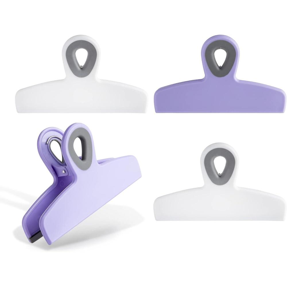 imageCOOK WITH COLOR Bag Clips  Heavy Duty Chip Clip and Refrigerator Magnet Clips for Food Storage with Air Tight Seal Grip Black and White Pack of 8 Large ClipsLavender