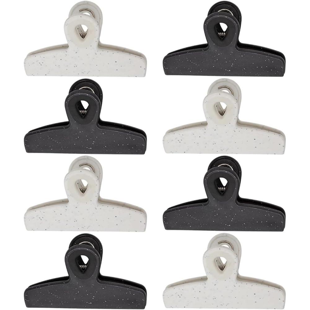 imageCOOK WITH COLOR Bag Clips  Heavy Duty Chip Clip and Refrigerator Magnet Clips for Food Storage with Air Tight Seal Grip Black and White Pack of 8 Large ClipsBlack and White