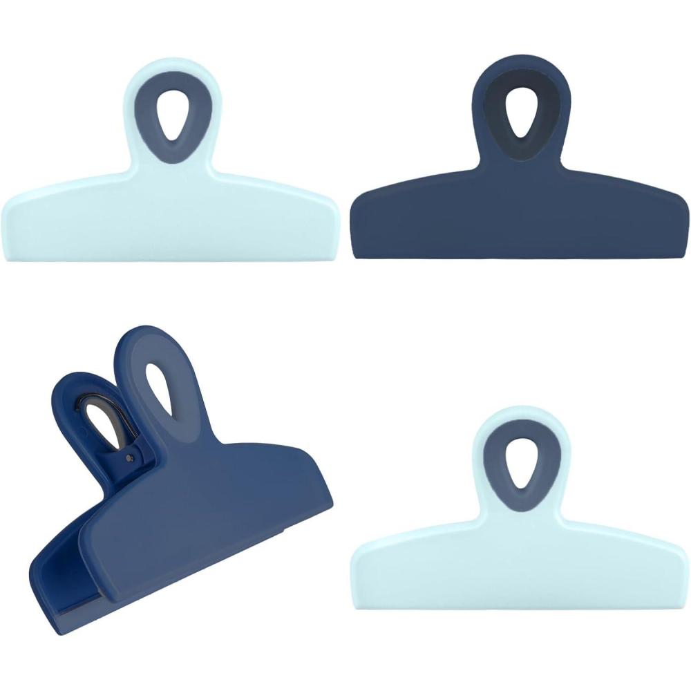 imageCOOK WITH COLOR Bag Clips  Heavy Duty Chip Clip and Refrigerator Magnet Clips for Food Storage with Air Tight Seal Grip Black and White Pack of 8 Large ClipsBlue Ombre