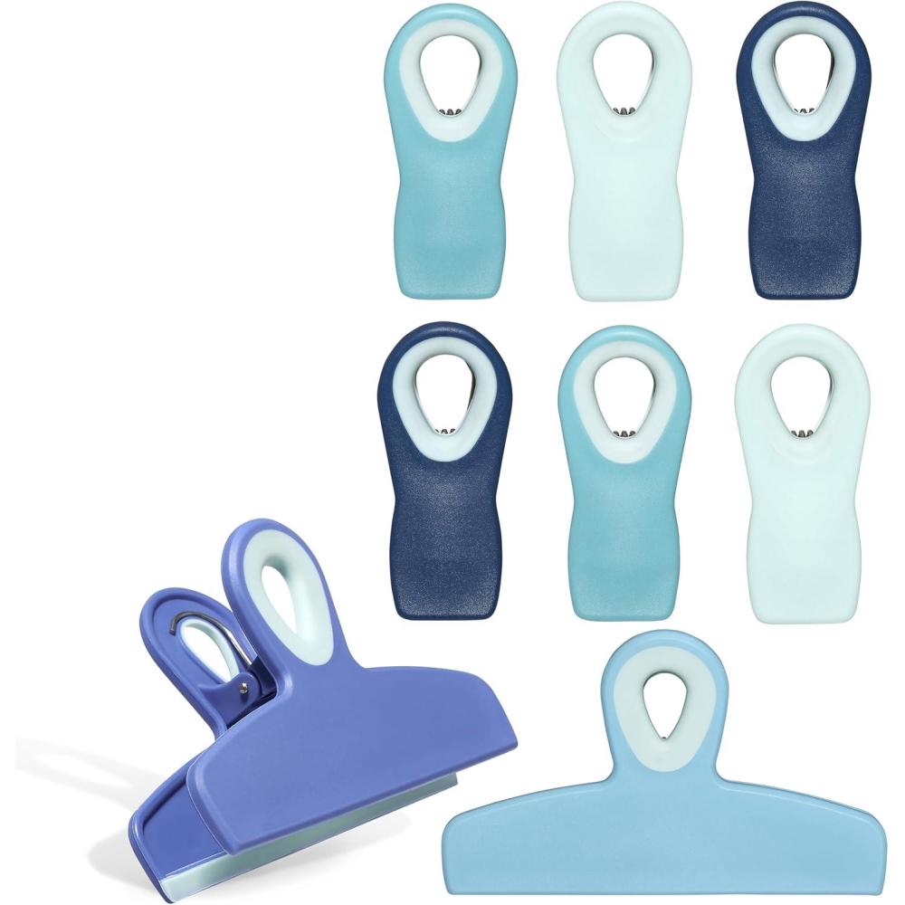 imageCOOK WITH COLOR Bag Clips  Heavy Duty Chip Clip and Refrigerator Magnet Clips for Food Storage with Air Tight Seal Grip Yellow and Grey Pack of 8 Large ClipsBright Blue