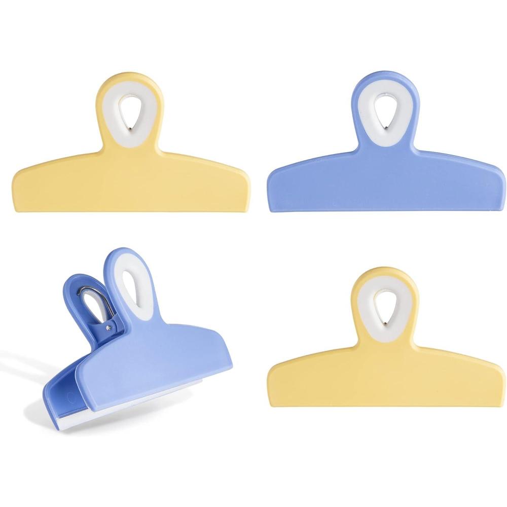imageCOOK WITH COLOR Bag Clips  Heavy Duty Chip Clip and Refrigerator Magnet Clips for Food Storage with Air Tight Seal Grip Yellow and Grey Pack of 8 Large ClipsYellow and Blue