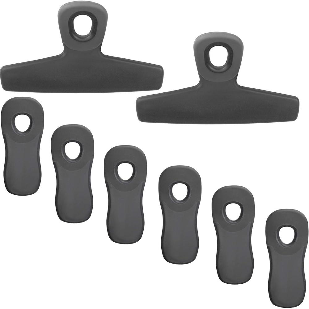 imageCOOK WITH COLOR Bag Clips Heavy Duty Chip Clip and Refrigerator Magnet Clips for Food Storage with Air Tight Seal Grip for Snack Bags and Food Bags Grey Pack of 8Grey