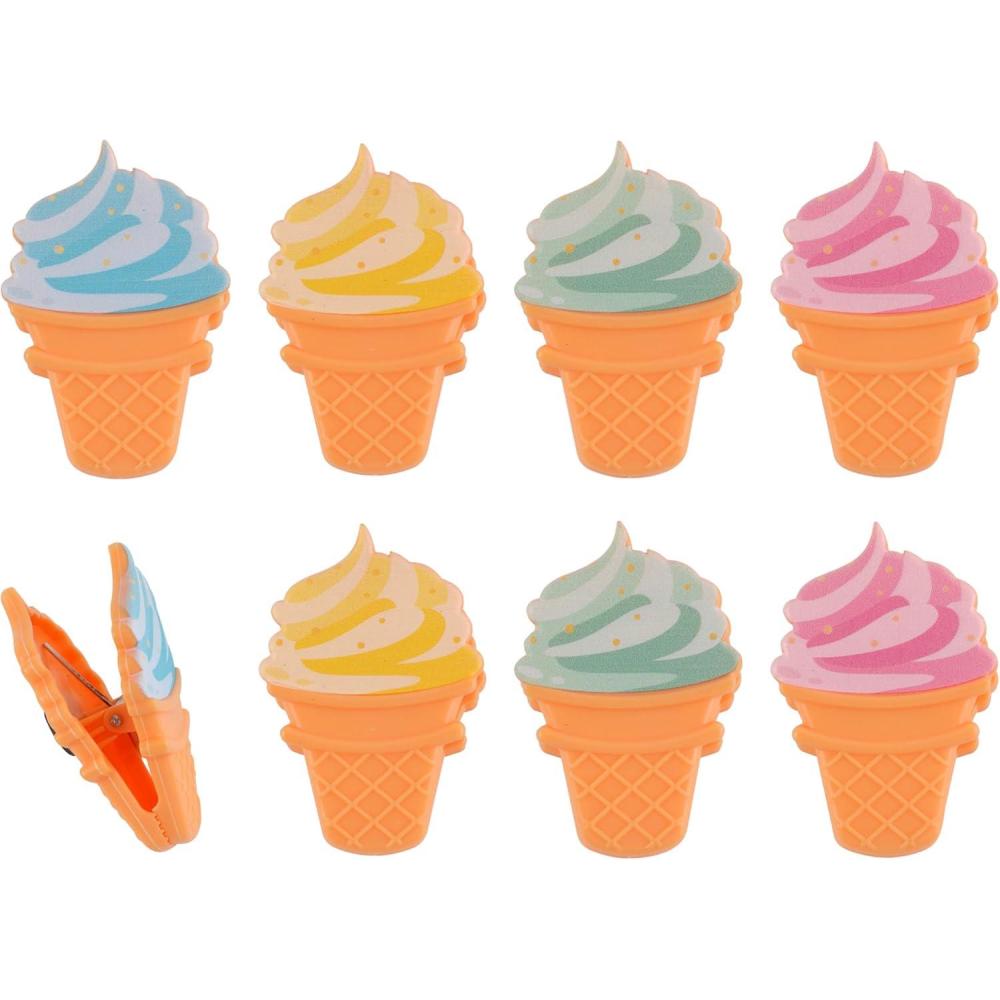 imageCOOK WITH COLOR Cute Bag Clips  Funny Snack Clips Magnetic Chip Clips for Bags  Kitchen and Food Bag Clips for Airtight Seal for Food Storage Pink Pack of 10Ice Cream