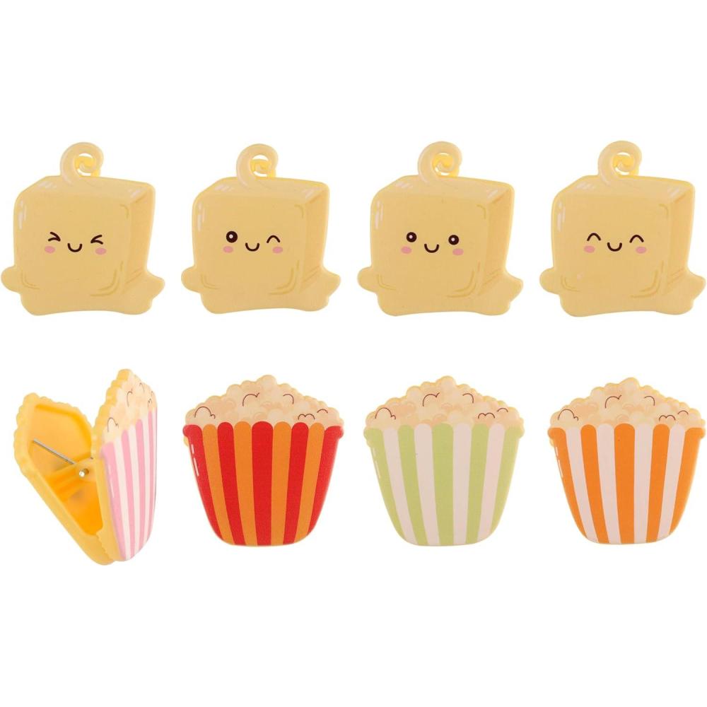 imageCOOK WITH COLOR Cute Bag Clips  Funny Snack Clips Magnetic Chip Clips for Bags  Kitchen and Food Bag Clips for Airtight Seal for Food Storage Pink Pack of 10Popcorn