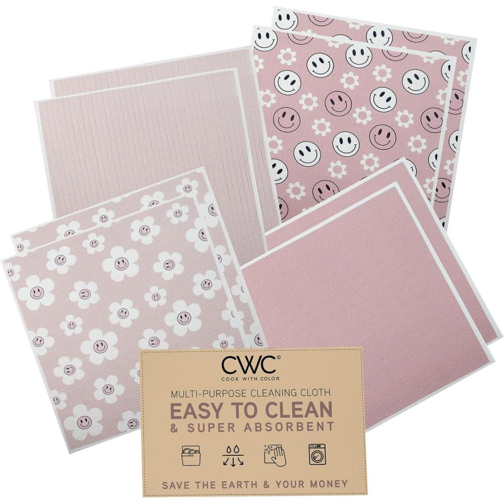 imageCOOK WITH COLOR EcoFriendly Reusable Swedish Dishcloths for Kitchen  Pack of 8 Reusable Paper Towels Biodegradable Cellulose Sponge Cloths Assorted Designs and Colors Neutral BeesPink Floral