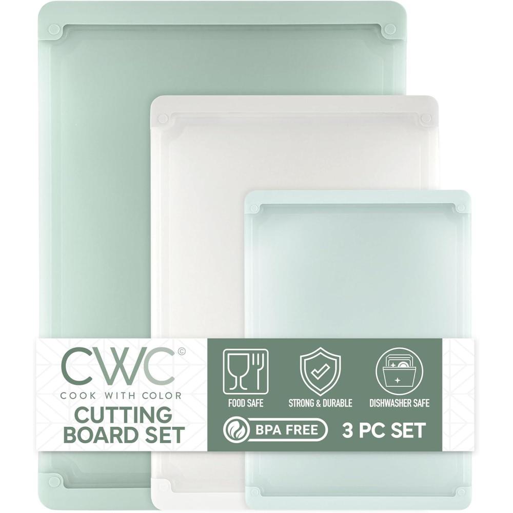 imageCOOK WITH COLOR Extra Large Cutting Board Set JumboSized Boards with Rubber Border for Enhanced Cooking Experience 3Piece MintMint Solid