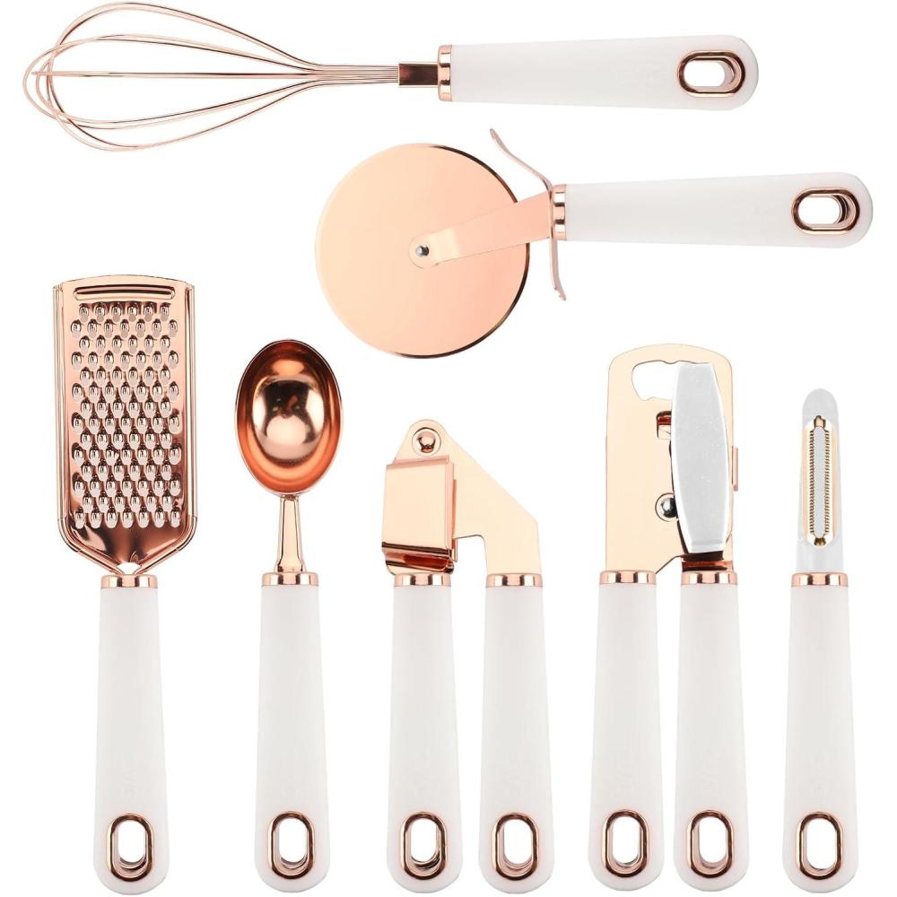 imageCOOK WITH COLOR Kitchen Gadget Set Copper Plated Stainless Steel Utensils with Soft Touch Handles Copper Navy 7 PiecesCopper White