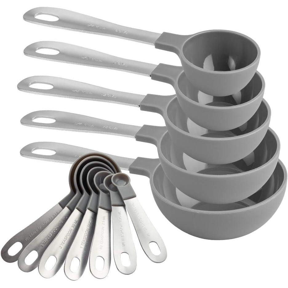 imageCOOK WITH COLOR Measuring Cups Set and Measuring Spoon Set Stainless Steel Handles Nesting Kitchen Measuring Set Liquid Measuring Cup Set 12 PC Stainless Steel BlackGray
