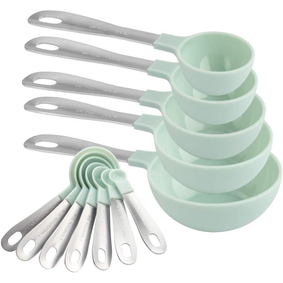 imageCOOK WITH COLOR Measuring Cups Set and Measuring Spoon Set Stainless Steel Handles Nesting Kitchen Measuring Set Liquid Measuring Cup Set 12 PC Stainless Steel BlackMint