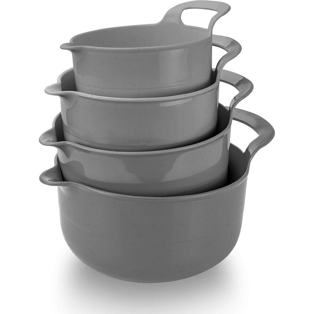 imageCOOK WITH COLOR Nesting Plastic Mixing Bowl Set with Pour Spouts and Handles Pink 4 Piece NonSlipSpeckled Charcoal