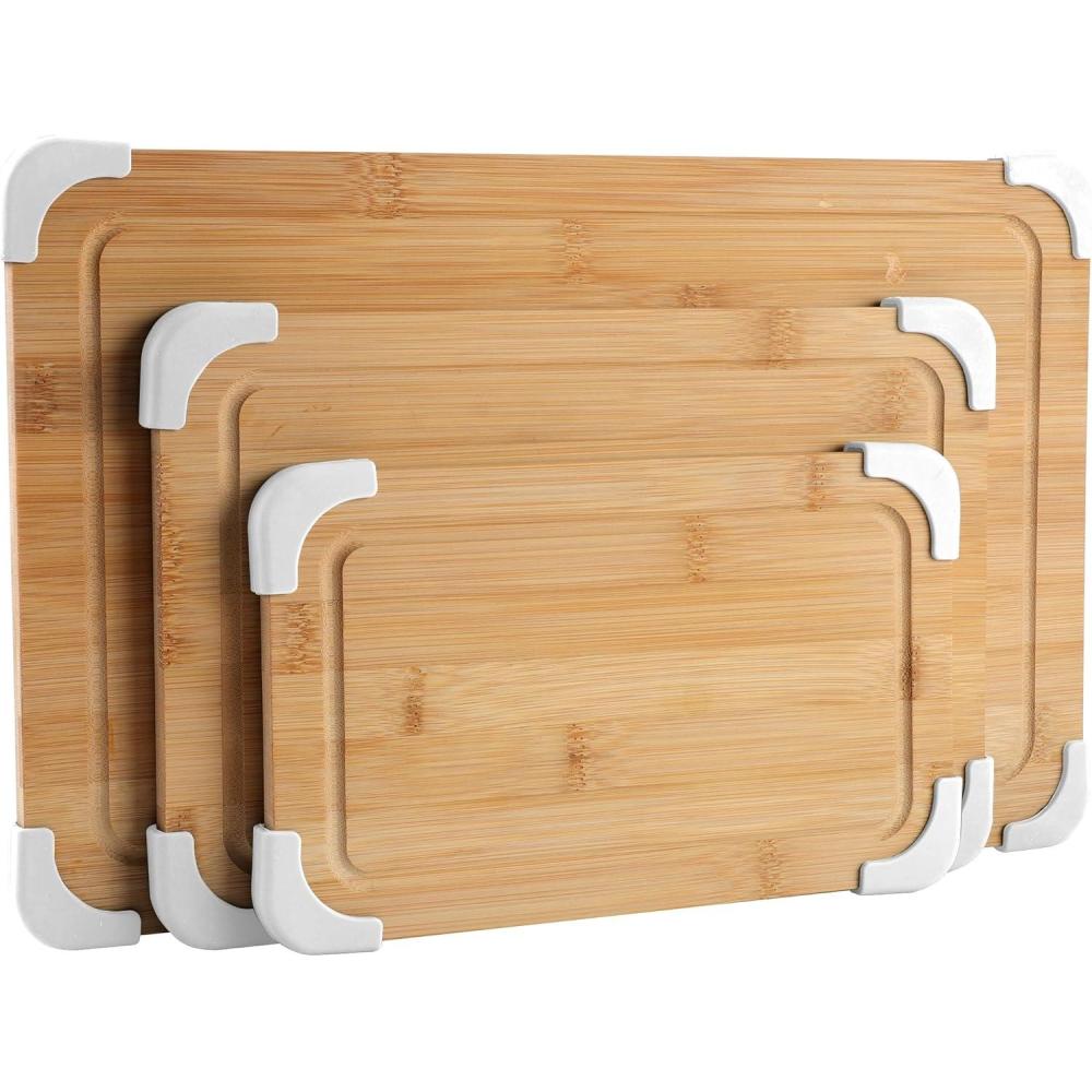 imageCOOK WITH COLOR NonSlip Cutting Board Set  Kitchen Essentials with Easy Grip Handle for Meat Veggies and Fruits 3 Cutting Boards Bamboo NonSlip GreyBamboo NonSlip White