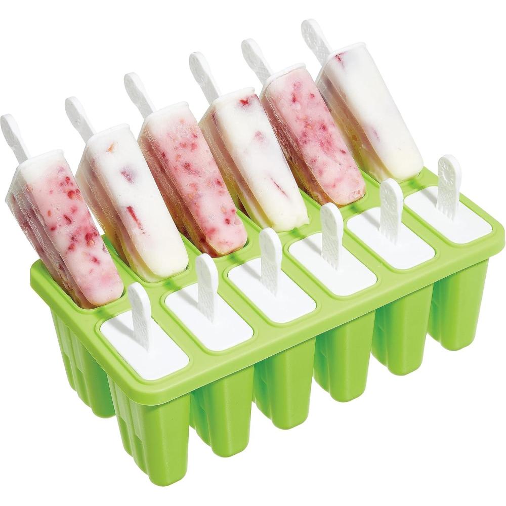 imageCOOK WITH COLOR Popsicle Mold  12 Section Reusable Ice Pop Molds for Frozen Yogurt Ices Ice Creams and Homemade Popsicles for Toddlers Kids and Adults Green