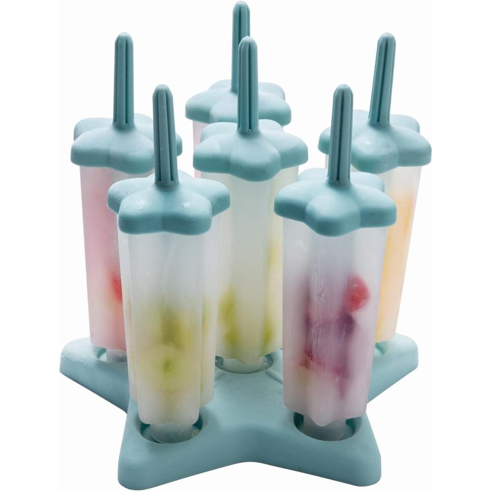 imageCOOK WITH COLOR Popsicle Mold  6 Section Reusable Ice Pop Molds for Frozen Yogurt Ices Ice Creams and Homemade Popsicles for Toddlers Kids and Adults Light Blue Star