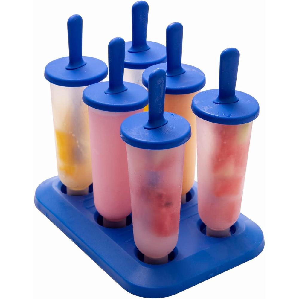 imageCOOK WITH COLOR Popsicle Mold  6 Section Reusable Ice Pop Molds for Frozen Yogurt Ices Ice Creams and Homemade Popsicles for Toddlers Kids and Adults Blue Cylinder
