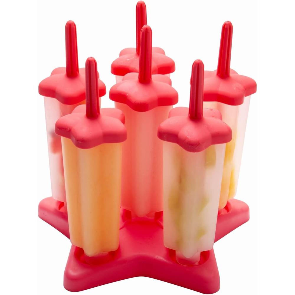 imageCOOK WITH COLOR Popsicle Mold  6 Section Reusable Ice Pop Molds for Frozen Yogurt Ices Ice Creams and Homemade Popsicles for Toddlers Kids and Adults Red Star