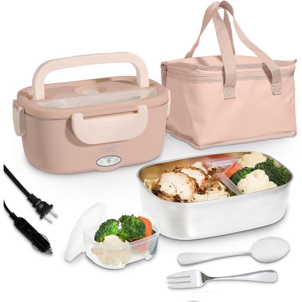 imageCOOK WITH COLOR Portable Electric Lunch Box  2in1 Heated Food Heater for Car Truck Home Work  Hot Meals OnTheGo BlackBlush
