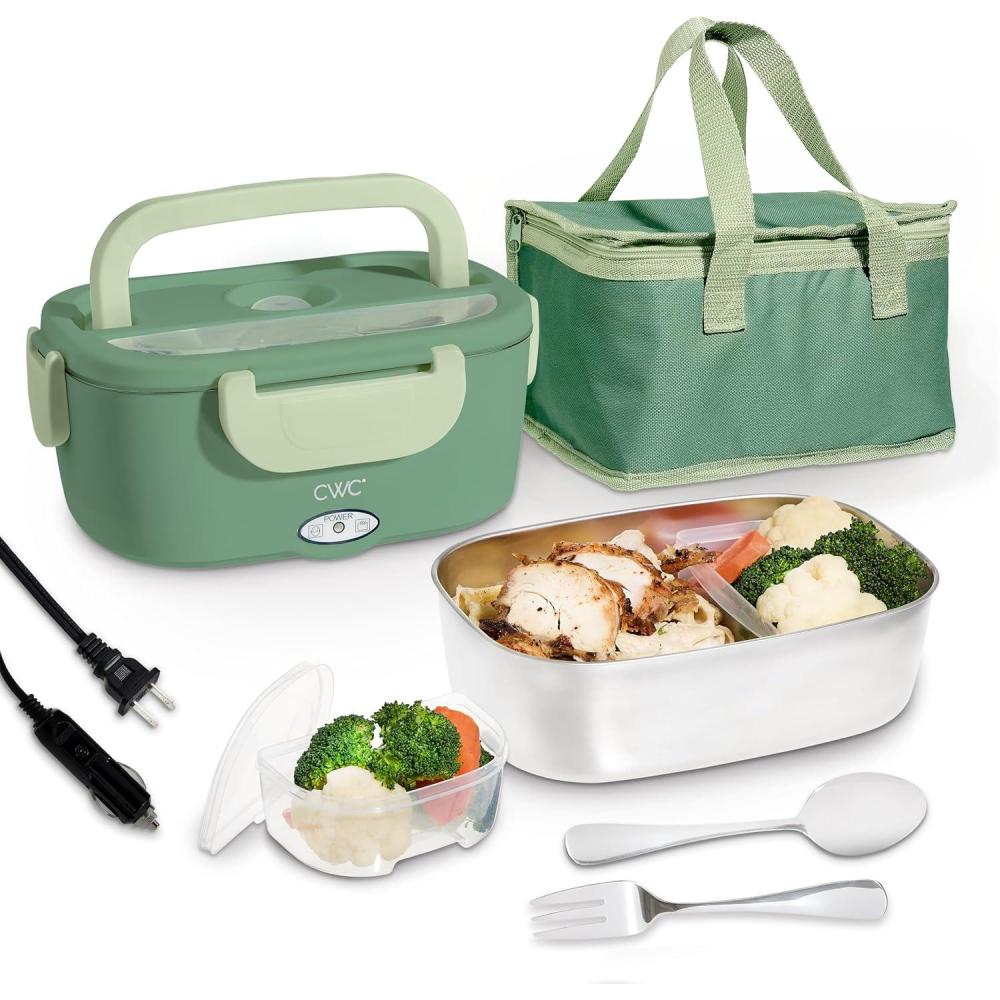 imageCOOK WITH COLOR Portable Electric Lunch Box  2in1 Heated Food Heater for Car Truck Home Work  Hot Meals OnTheGo BlackGreen