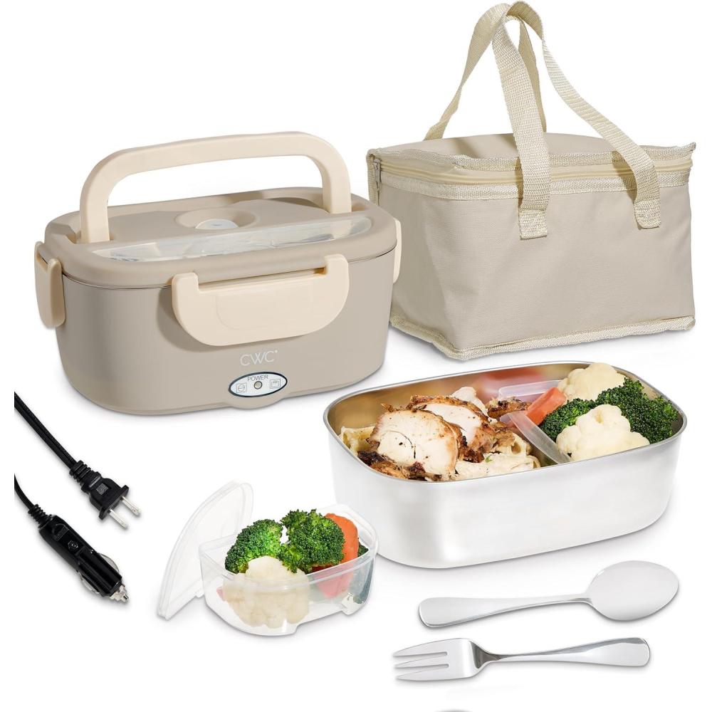 imageCOOK WITH COLOR Portable Electric Lunch Box  2in1 Heated Food Heater for Car Truck Home Work  Hot Meals OnTheGo BlackSand