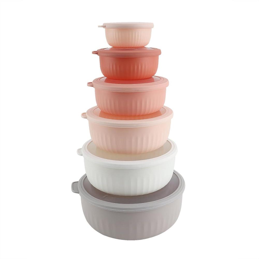 imageCOOK WITH COLOR Prep Bowls with Lids 12 Piece Nesting Plastic Small Mixing Bowl Set with Lids Multi Colored GreyPink