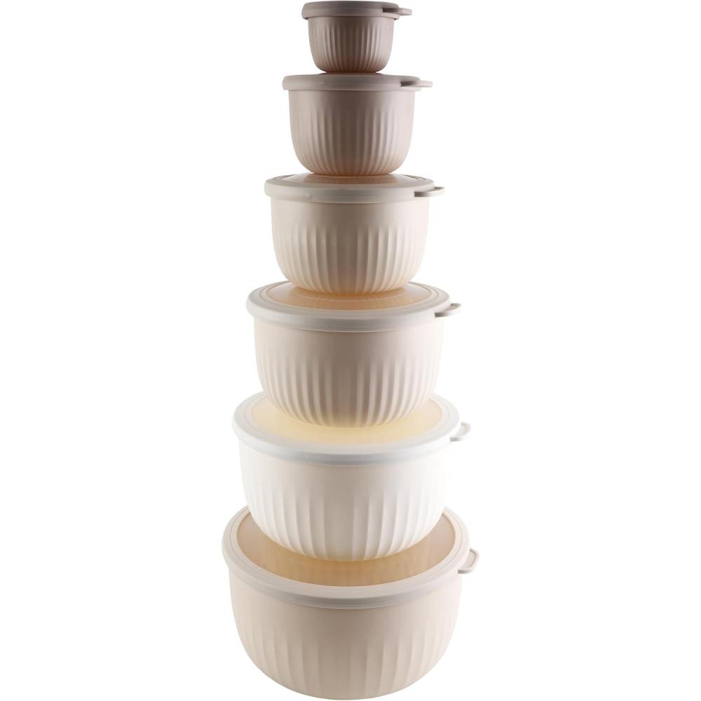 imageCOOK WITH COLOR Prep Bowls with Lids Wide and Deep Nesting Plastic Small Mixing Bowl Set with Lids 8 Piece Set  Wide Bowls GrayBrown