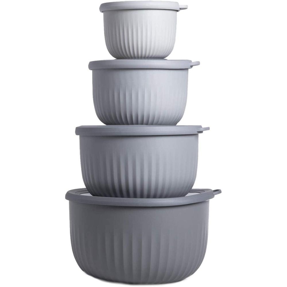 imageCOOK WITH COLOR Prep Bowls with Lids Wide and Deep Nesting Plastic Small Mixing Bowl Set with Lids 8 Piece Set  Wide Bowls GrayGray