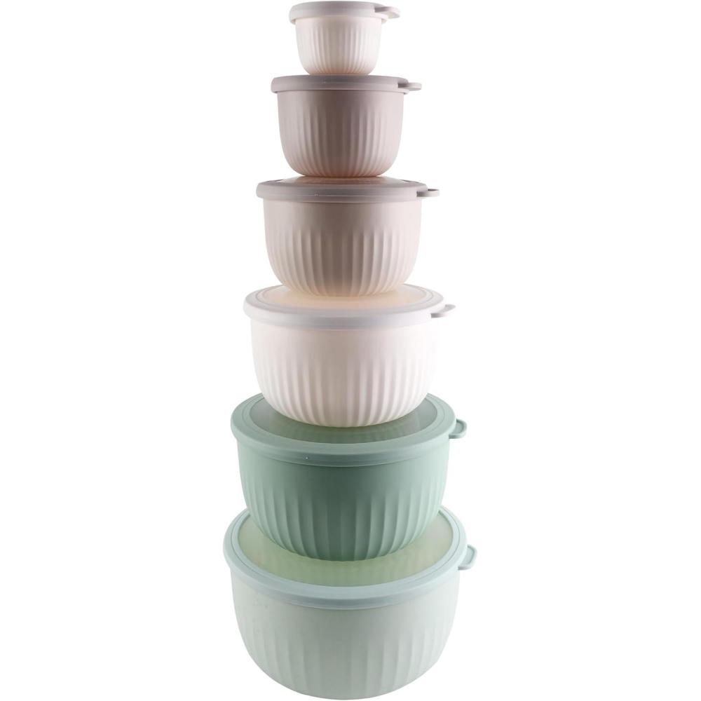 imageCOOK WITH COLOR Prep Bowls with Lids Wide and Deep Nesting Plastic Small Mixing Bowl Set with Lids 8 Piece Set  Wide Bowls GrayMint