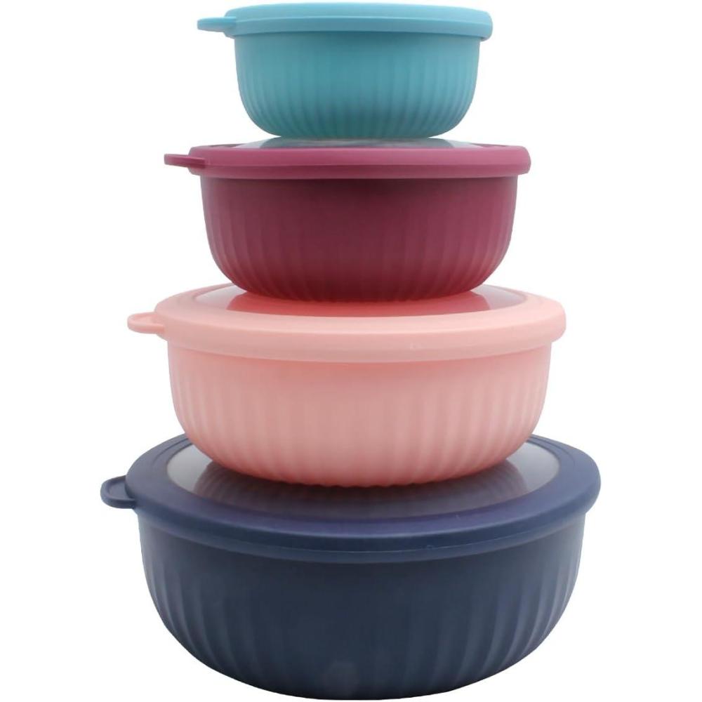 imageCOOK WITH COLOR Prep Bowls with Lids Wide and Deep Nesting Plastic Small Mixing Bowl Set with Lids 8 Piece Set  Wide Bowls GrayNavy