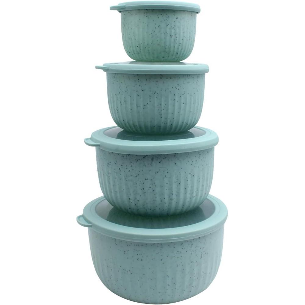 imageCOOK WITH COLOR Prep Bowls with Lids Wide and Deep Nesting Plastic Small Mixing Bowl Set with Lids 8 Piece Set  Wide Bowls GraySpeckled Mint