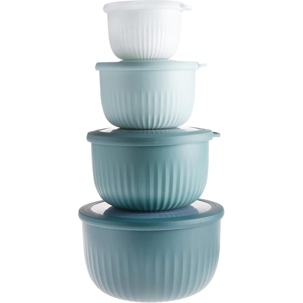 imageCOOK WITH COLOR Prep Bowls with Lids Wide and Deep Nesting Plastic Small Mixing Bowl Set with Lids 8 Piece Set  Wide Bowls GrayTeal