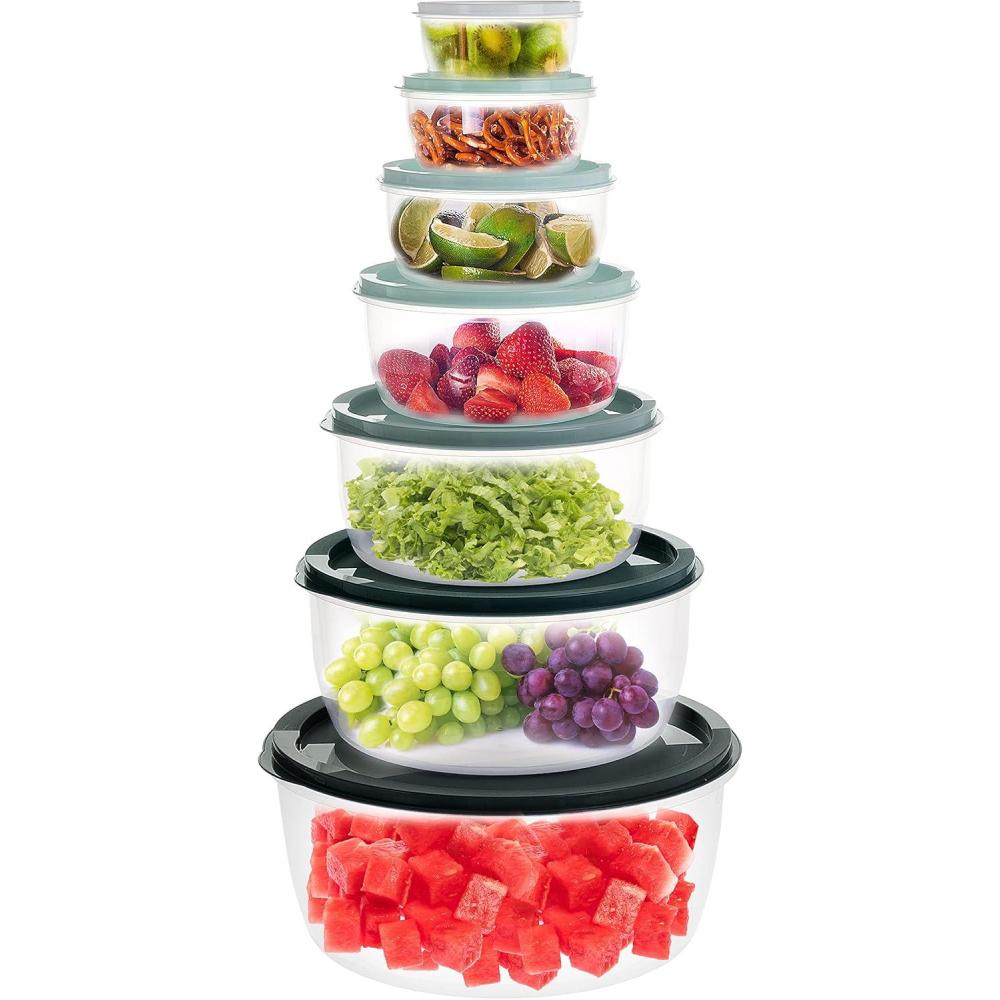 imageCOOK WITH COLOR Round Food Storage Containers with Lids EasyFind Nesting Plastic Containers 14 Piece Set Teal OmbreTeal Ombre