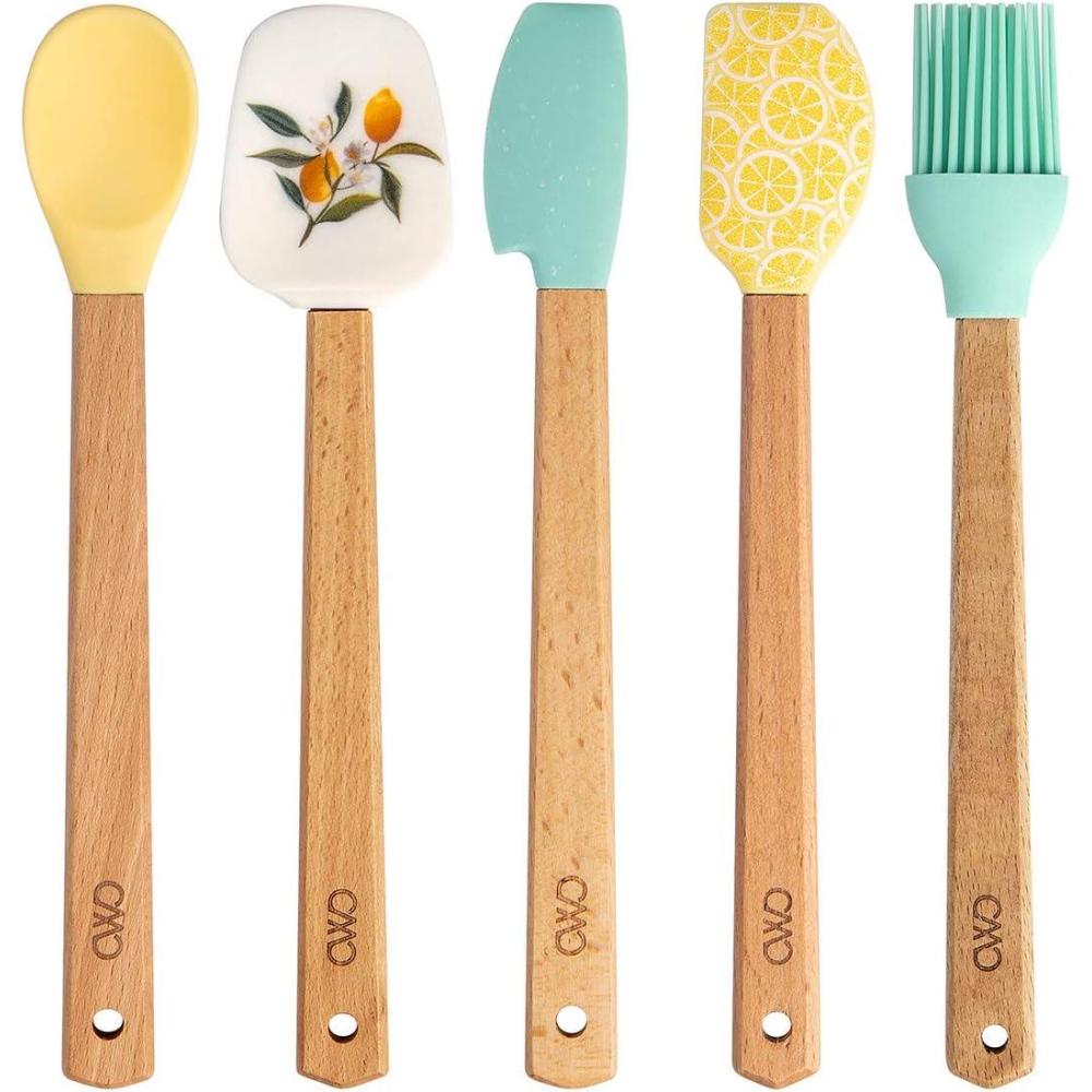 imageCOOK WITH COLOR Set of Kitchen Utensil Set  Silicone Kitchen Tools with Wooden Handles Mini Lemon Collection