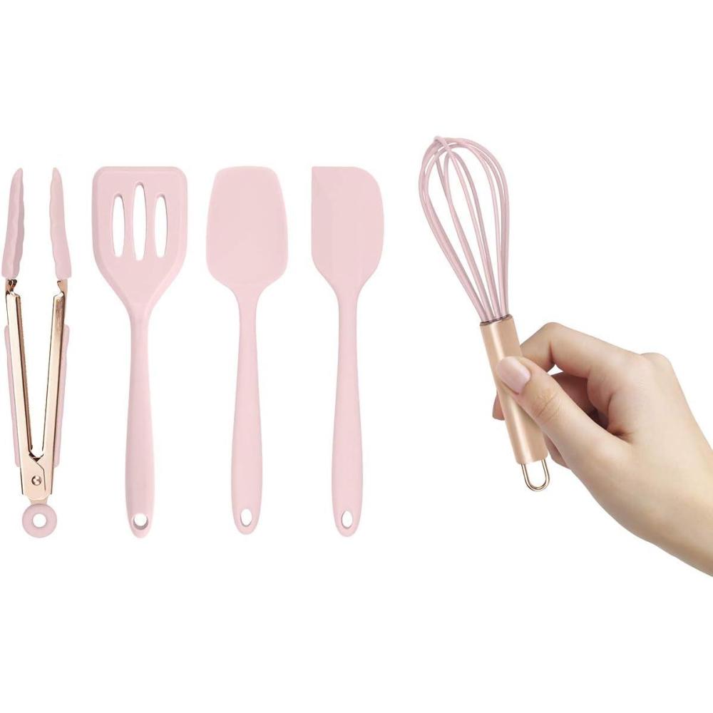 imageCOOK WITH COLOR Silicone Cooking Utensils Kitchen Utensil Set Easy to Clean Silicone Kitchen Utensils Cooking Utensils for Nonstick Cookware Kitchen Gadgets Set Mini BlackPink