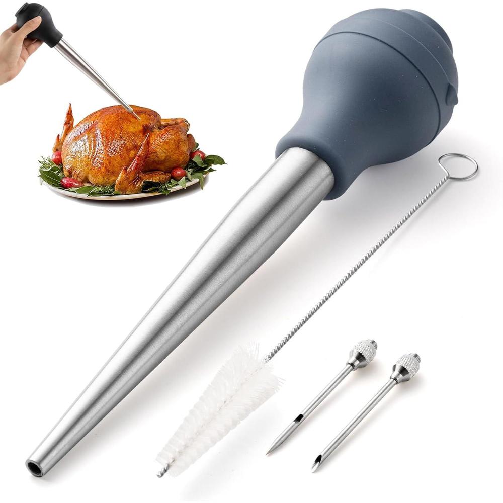 imageCOOK WITH COLOR Turkey Baster with Cleaning Brush  Food Grade Syringe Baster For Cooking Deluxe Set GrayBlue