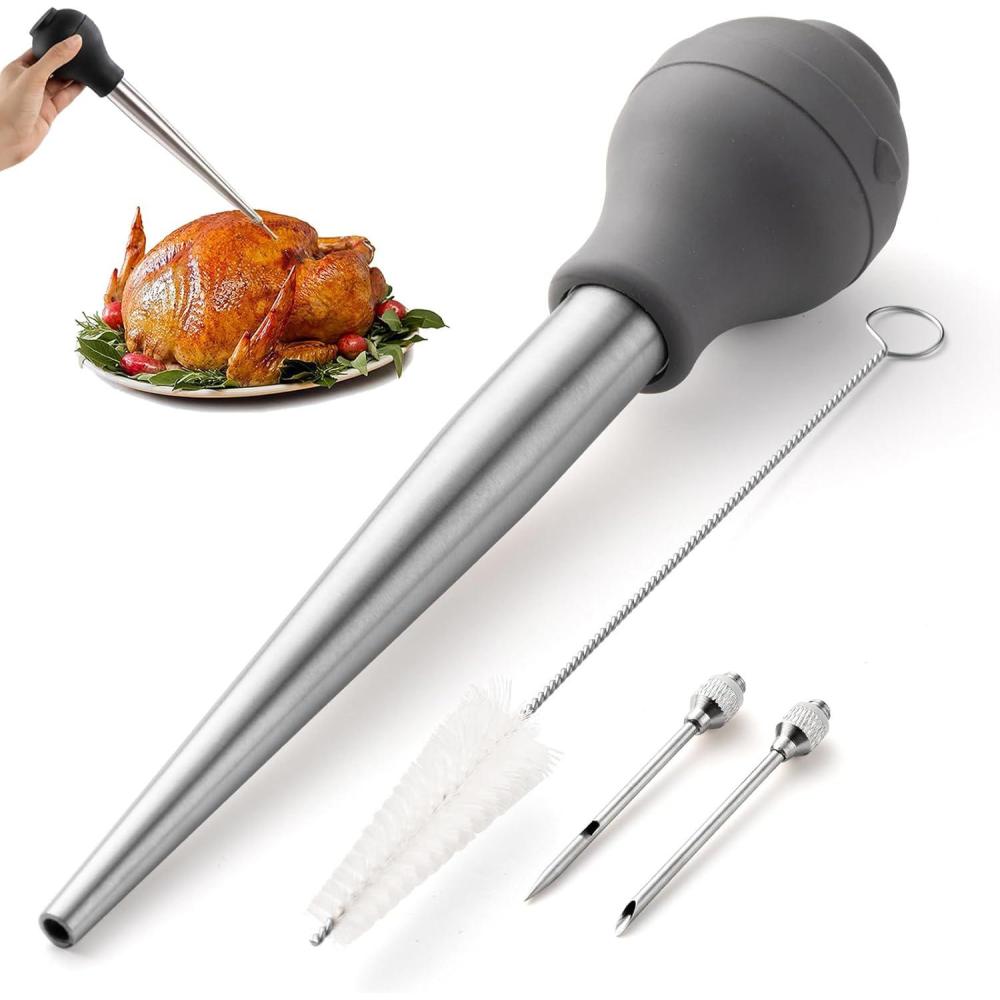 imageCOOK WITH COLOR Turkey Baster with Cleaning Brush  Food Grade Syringe Baster For Cooking Deluxe Set GrayGray