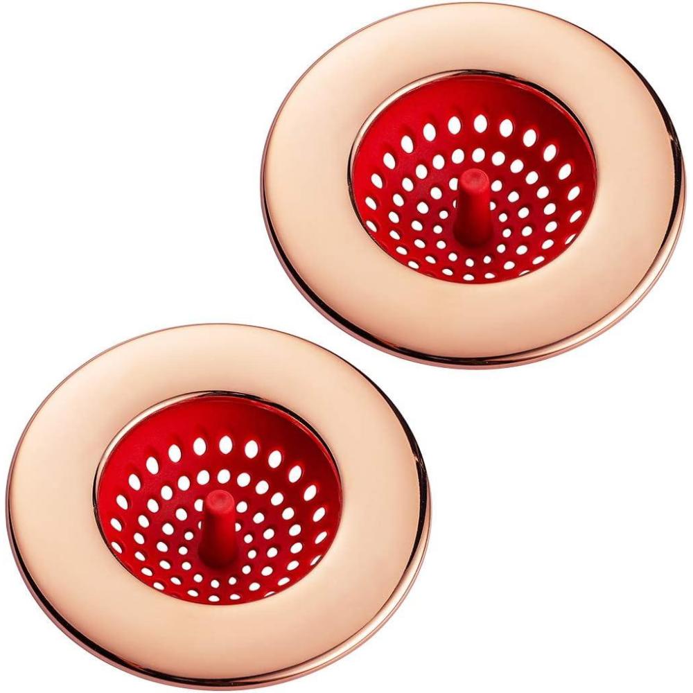 imageCOOK with COLOR Set of 2 Sink Strainers Flexible Silicone Kitchen Sink Drainers Traps Food Debris and Prevents Clogs Large Wide 45 Diameter Rim  Red and Copper