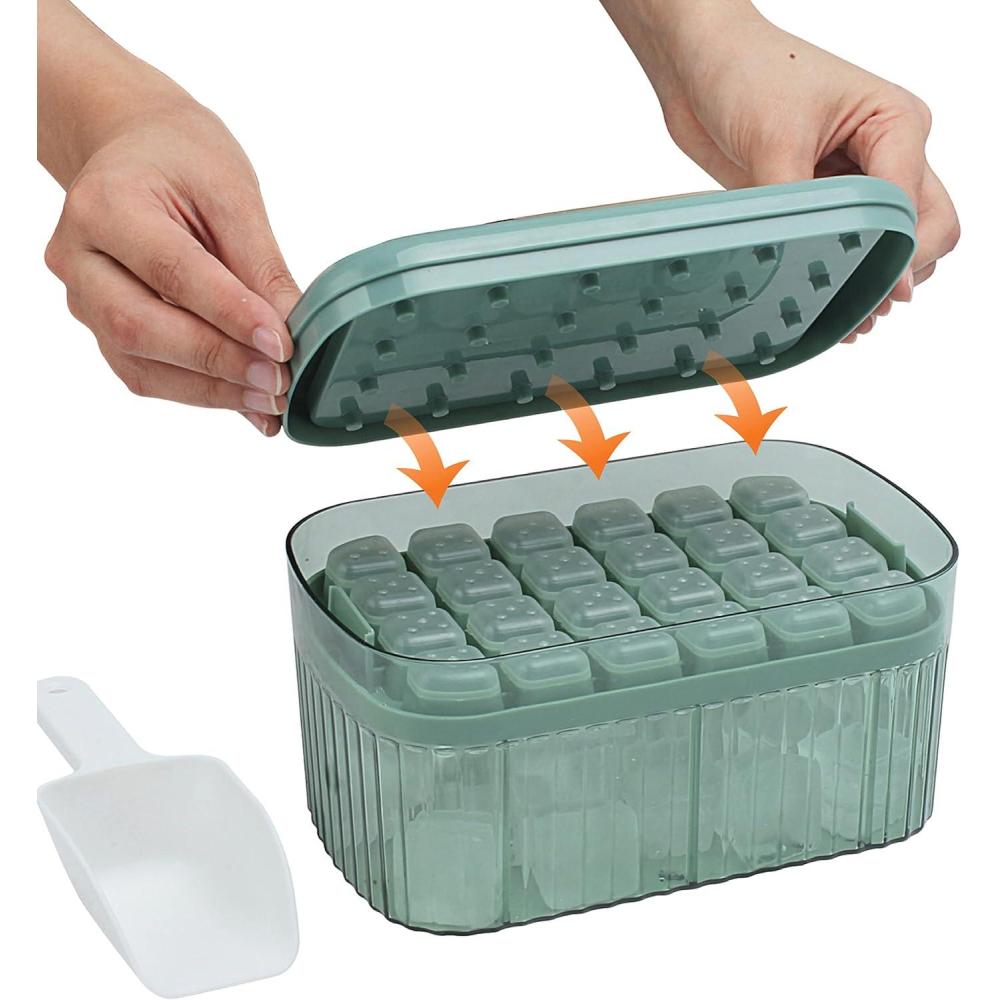 imageCook with Color Ice Cube Tray with Lid and Bin  Easy Release Ice Container for Freezer with Push Button  24 Ice Cube Tray For Small Ice Cubes Ice Coffee Ice Cubes Baby Food and More GreenTray