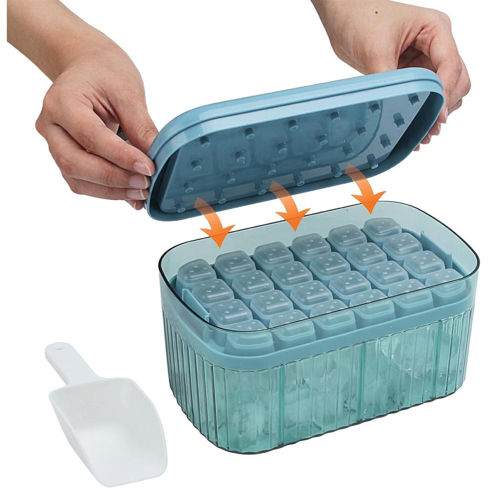 imageCook with Color Ice Cube Tray with Lid and Bin  Easy Release Ice Container for Freezer with Push Button  24 Ice Cube Tray For Small Ice Cubes Ice Coffee Ice Cubes Baby Food and More BlueTray